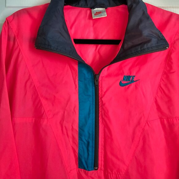 Vintage Nike 90s Nylon Neon Pink Windbreaker 1/4 Zip - Size Medium - Picture 3 of 7